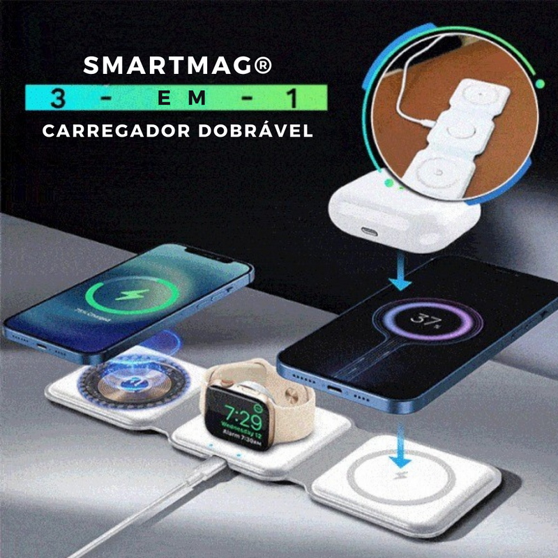 Carregador Multifuncional SmartMag - 3 em 1 Dobrável Sem fio